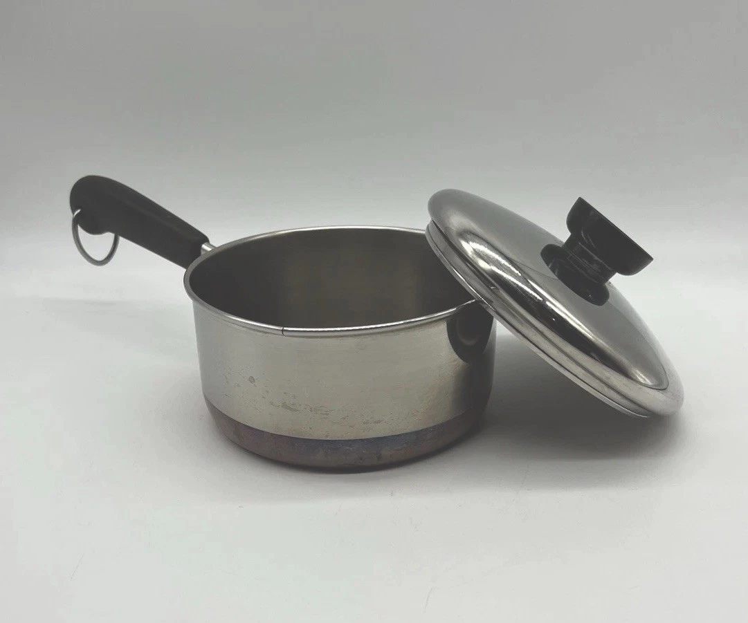 Revere Ware Vintage 1qt Stainless Double Ring Copper bottom Sauce Pan with Lid