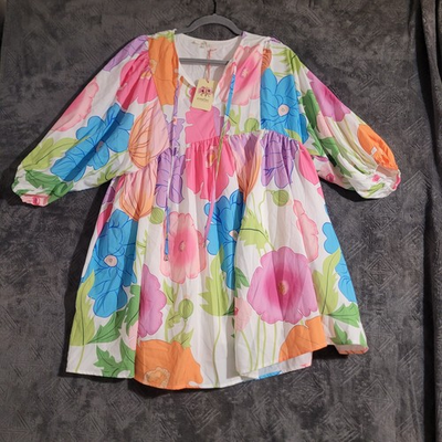 #ad #ad Entro Blossom Burst Vibrant Floral Mini Dress In Off White MED Pink Blue Orange $38.58