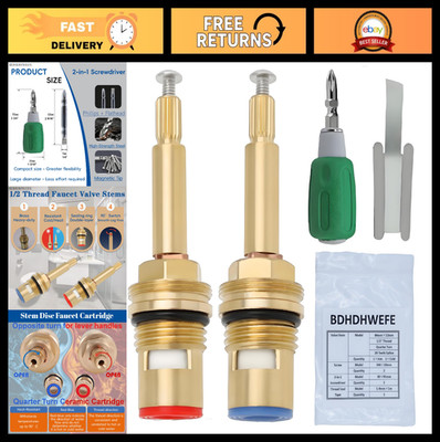 2 Pack 20 Teeth Brass Faucet Cartridges Hot & Cold, 1/2'' Thread Valve Stems, Lea
