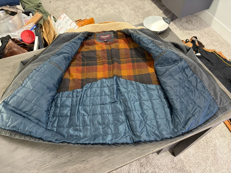 Chaqueta Johnston & Murphy Gris Encerado Edredón Forrado Bombardero Tareas Lodge Cremallera Talla L Trabajo Foto 3 de 4