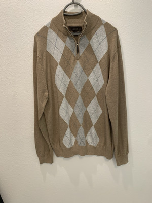 TASSO ELBA Mens Size Large Luxury Yarns Pullover 1/4 Zip Argyle  Sweater