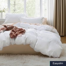 Duvet Cover Queen Size, 3 Piece Set, 90x90 Inches, White, Zipper