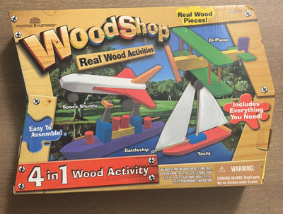 New WoodShop 4 in 1 Real Wood Activities Battleship Bi-Plane Yacht Peachtree NIB