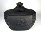 Antique Black Basalt Ware Sugar Caddy, Jasperware Staffordshire England c 1790