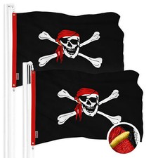 G128 2 Pack: Pirate Jolly Roger Red Head Scarf Flag 16x24 In Embr 300D Poly