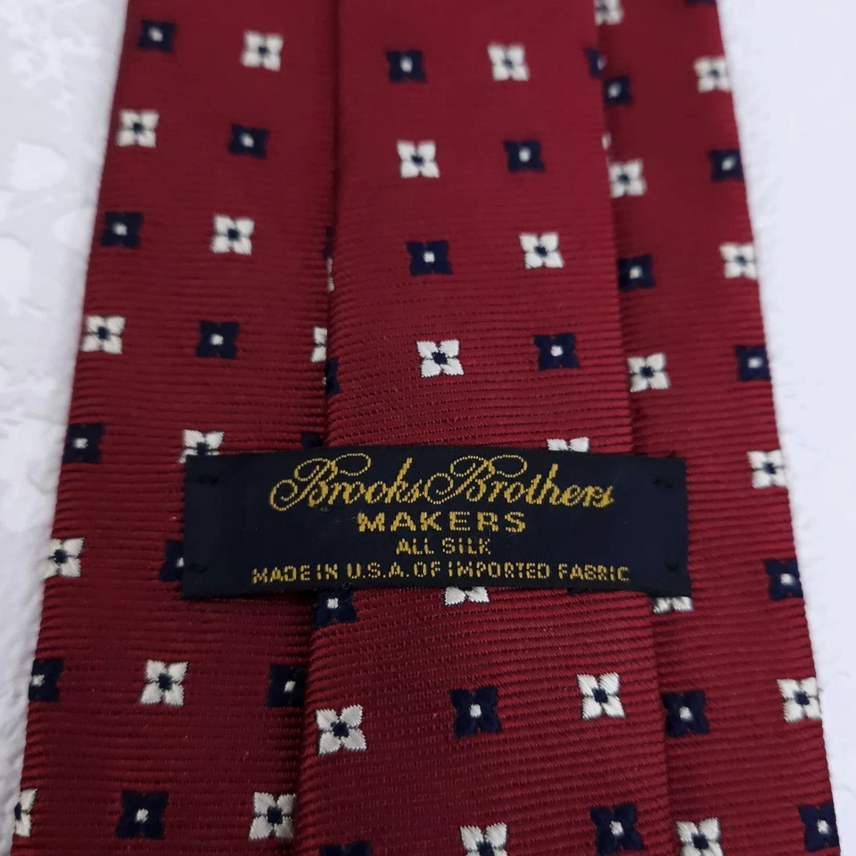Corbata de seda BROOKS BROTHERS Makers rojo azul floral mini motivo geométrico 59" x 3,75" Foto 4 de 4