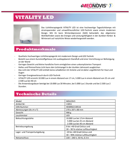 Tageslicht-Lampe DAVITA Mednovis - VITALITY LED - 10.000 LUX - wie neu - Bild 5 von 6