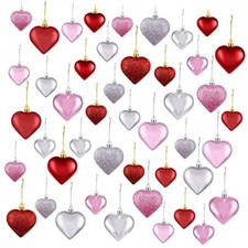 Pieces Valentine's Day Heart Ornaments Heart Baubles 45 Red, Pink, Silver