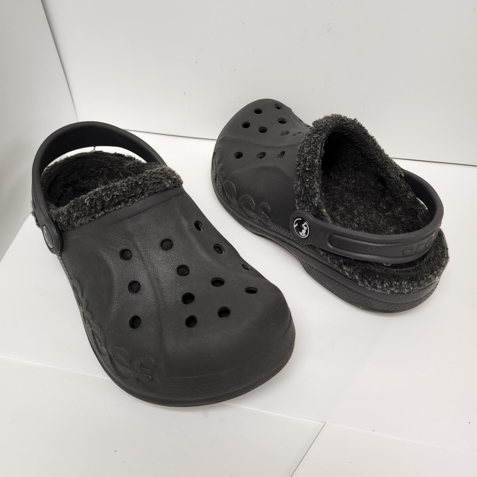 Fugtig pedal Måler Crocs Faux Fur Lined Clogs Shoes Dual Comfort Black Strap Kids Size J1