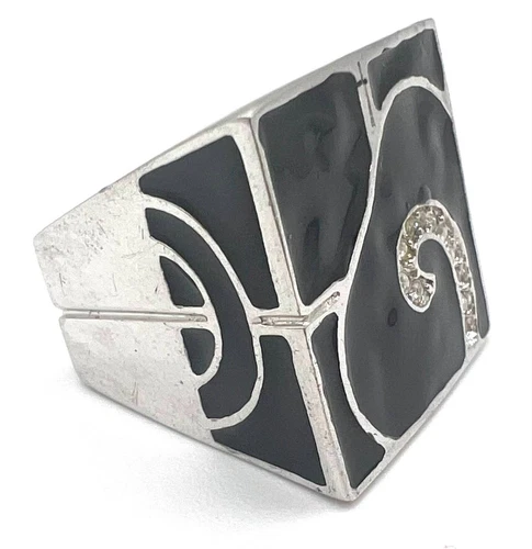 Designer black enamel crystals ring size 5