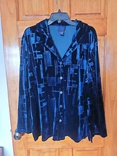 Venezia Jeans Women Blue Velour Buttons Long Sleeve Top Size 18/20 Stretch NWOT 