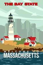 Poster Manifesto Locandina Pubblicità d'Epoca Stampa Vintage Turismo Massachuset