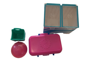 Lot of 4 shopkin containers, 2 hatchimal pink nests & Season 1 Checklist