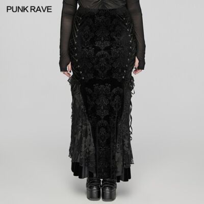 Punk Rave Black Gothic Velvet Drawstring Design Fishtail Plus Size Long Skirt