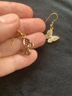 Handmade Butterfly Gold Tone Diamond Rhinestone Drop Pierced Earrings — photo 3