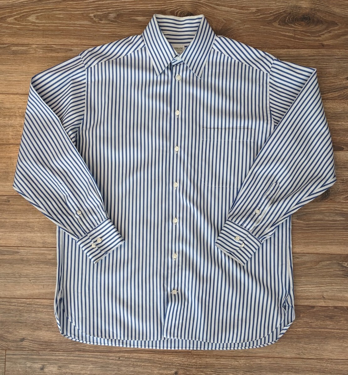 Armani Collezioni Men's White Blue Stripe LS Button Up Dress Shirt 15.5/39  Read! | eBay