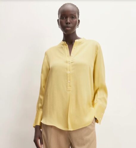 NWT Everlane Hammered Satin Popover Shirt, Blouse, Top, Yellow, Sizes 2,4 - Picture 2 of 5