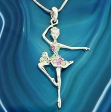 W Swarovski Crystal Ballerina Multi Color Ballet Girls Pendant Necklace