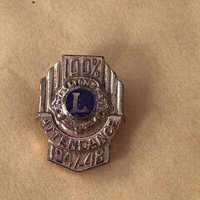 Vintage 1947-48 Lions Club 100% Attendance Award Pin - Lions