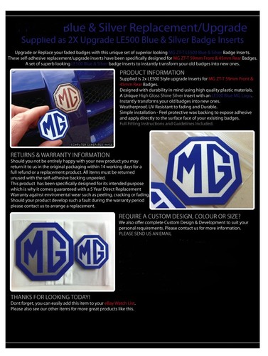Nueva insignia delantera trasera ZT-T Mk1 para insertos MG 59mm/45mm emblemas azul plata - Imagen 4 de 5