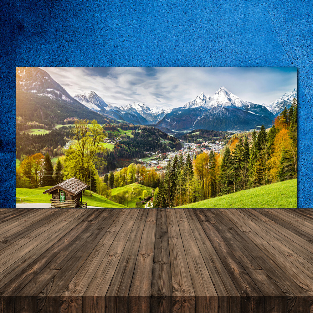 Crédence de cuisine en verre paysage des Alpes pour une ambiance chalet