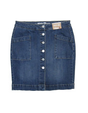 Route 66 Denim Skirt Jean Above the Knee Button Front Two Pockets Stretch Size 8