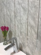 Grey Marble Chrome Strip Shower Wet Wall Cladding PVC Kitchen Ceiling Panels