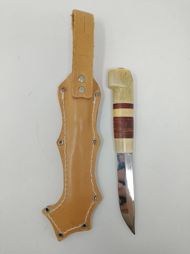 Cuchillo y funda de mango de hueso sami finlandés nórdico Paja Puukko original de colección Foto 3 de 4
