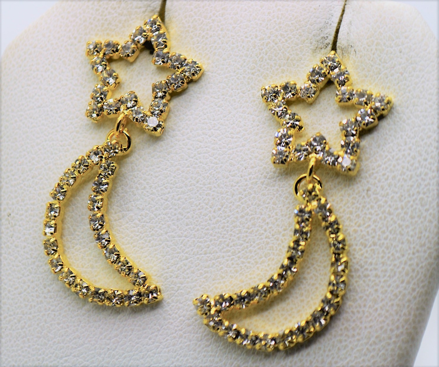 C328 CUTE STAR & MOON STYLE GOLD CLEAR COLOR WEDDING PARTY FASHION DROP EARRING