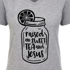 Raised on Sweet Tea & Jesus Women's V-Neck T-Shirt Southern Family Christian