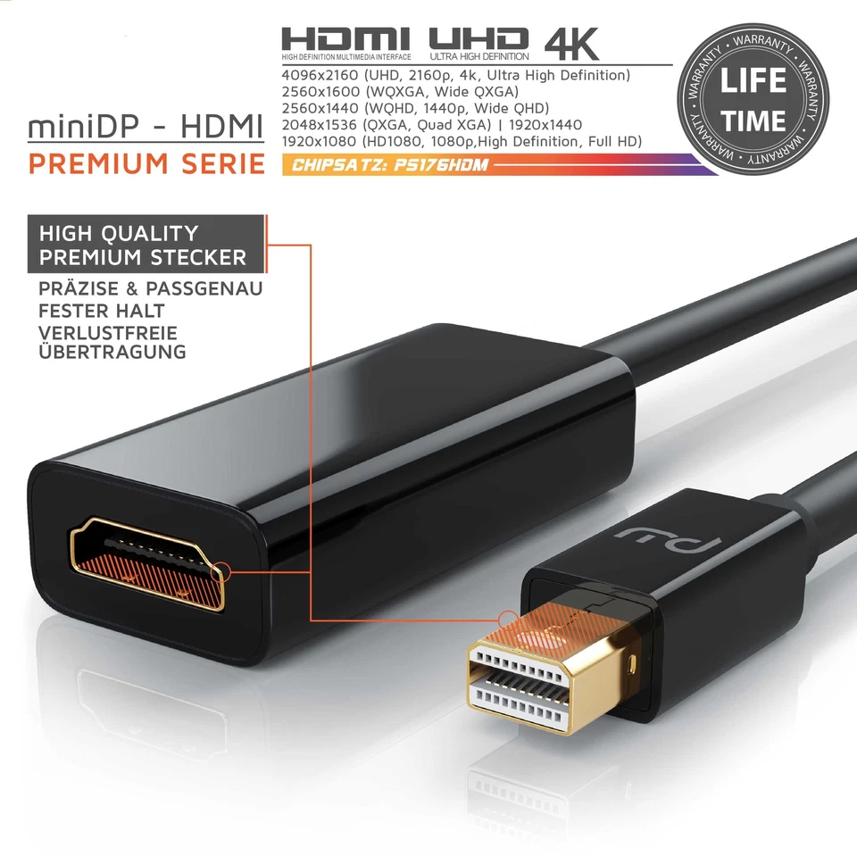 Primewire mini DisplayPort zu HDMI Adapter miniDP Stecker zu HDMI Buchse 4k UHD - Bild 3 von 4