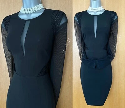 Karen Millen UK 10 Schwarzes Tüll Kleid mit langen Ärmeln Rundhalsausschnitt - Bild 1 von 4