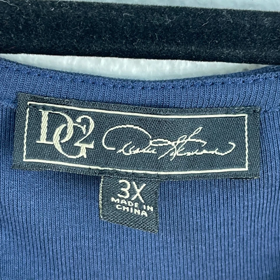 Dg2 Diane Gilman 女式 Plus 3X 海军蓝钩针袖束腰上衣衬衫 — 第 3/4 张图片