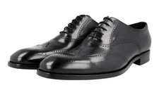 PRADA Fine Brogue Oxford Dress Shoes - Leather Sole - Black NEW