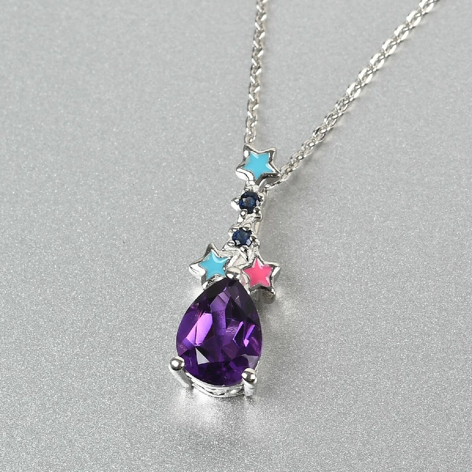 GP Celestial Dreams Collection Amethyst & Sapphire Enameled Pendant Necklac 20" - Image 2 of 4