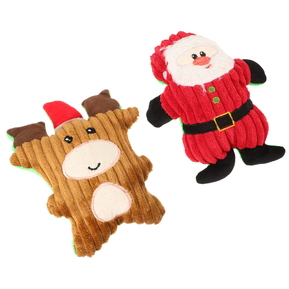 2Pcs Christmas Plush Interactive Dog Squeaky Toy Soft Plush Puppy Teething Toy