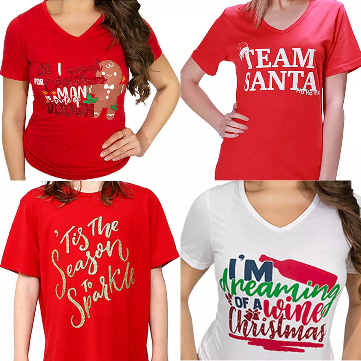 Womens 100 Cotton Christmas T Shirts Adults Ladies V Neck Casual Tee Decoration