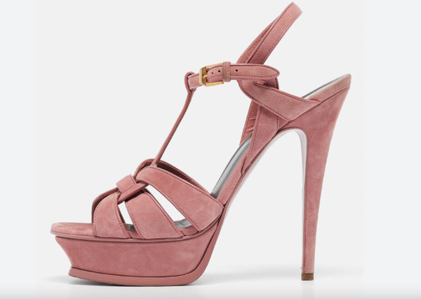 Der kultige YSL Tribute 135 Plateau Absatz, in seltenem rosa Wildleder!  Einmal getragen, 35