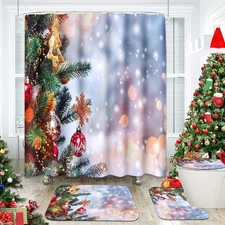 4x Merry Christmas Bathroom Set Tree Snowflake 72" Shower Curtain Home Decor Rug