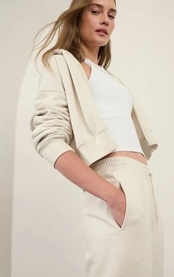 NWT Athleta FOREVER FLEECE Easy MID RISE JOGGER Sz L Bone Ivory SO Compfy Thick