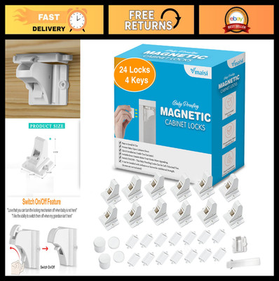 Magnetic Cabinet Locks - 24 Pack with 4 Keys & Cradle, Child Safety Locks