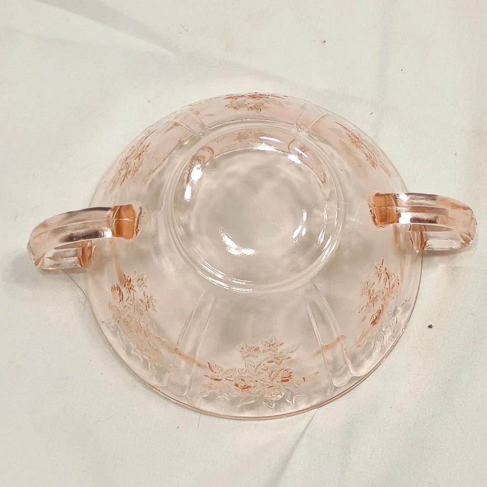 Juego de 4 tazas de cristal rosa de la depresión Sharon repollo rosa con asas Foto 4 de 4