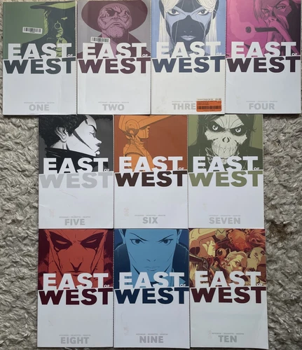 EAST OF WEST #1-10 TPB Complete Set. Volume 5 has moderate water damage.