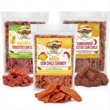 Paquete de 3 dulces de frutas mexicanas, dulces mexicanos, mango chamoy, piña chilena y