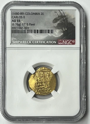 (1680-89) COLOMBIA 2 ESCUDO CARLOS II NGC AU55 1715 FLEET SHIPWRECK NEW LISTING