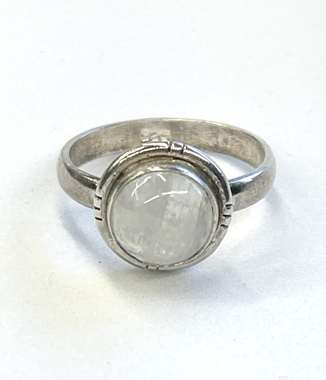 Solid 925 Sterling Silver Round Moonstone Ring Si… - image 1