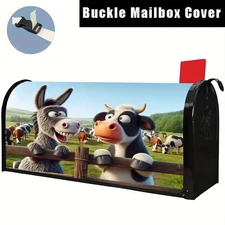 Farm Cute Donkey and Cow Mailbox Cover - Fits Standard Size Mailbox - 18X21 Inch