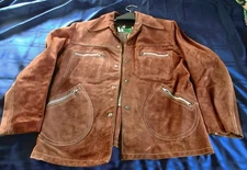 Vtg Gino Paoli 60s Suede Leather Size 44 Men's Jacket 4 Zip Pockets Front Field