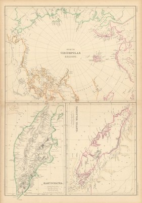 Nordzirkumpolarregionen. Vancouver Island. Kamtschatka Vulkane WELLER 1859 Karte