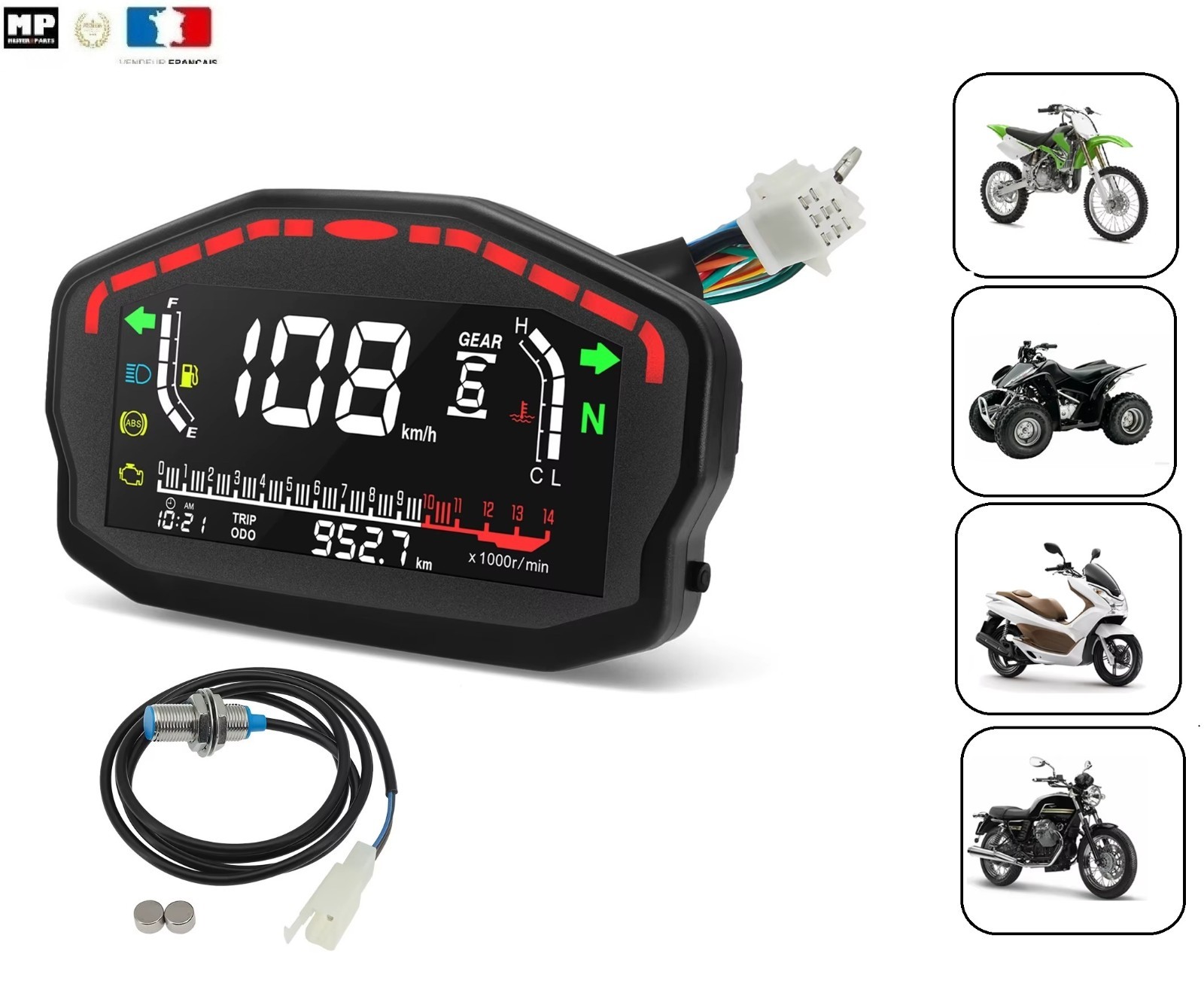 Tachymètre odomètre moto universel avec écran digital haute précision étanche IP67